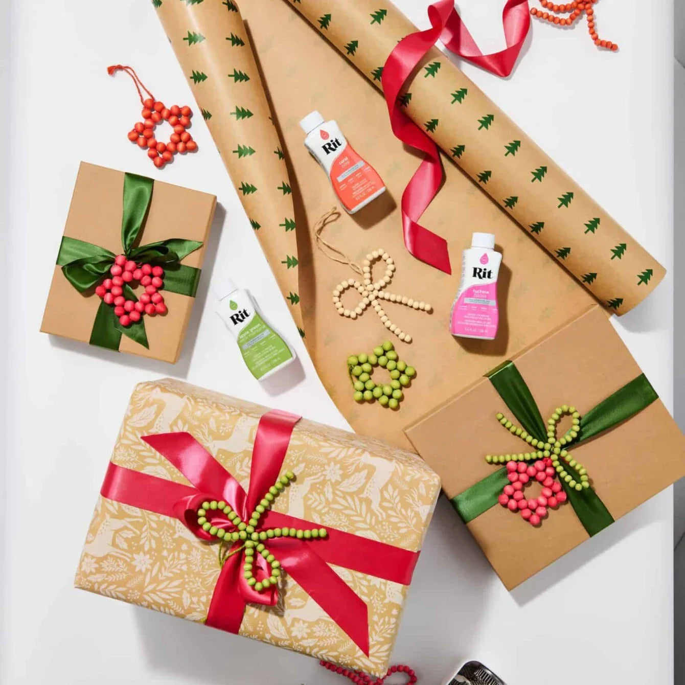 Dyed Wood Bead Ornament + Gift Toppers